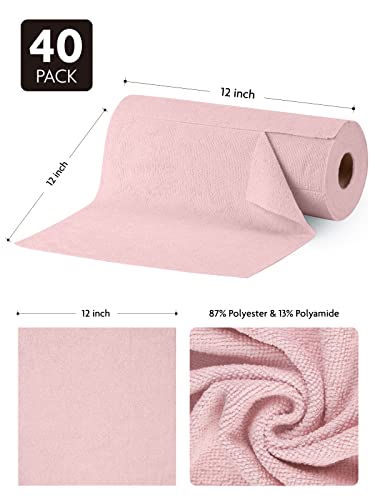 Fantasticlean Microfiber Cleaning Cloth Roll- 40 Sheets, 12" x 12" (Pink) - color: Pink, size: 40 pack