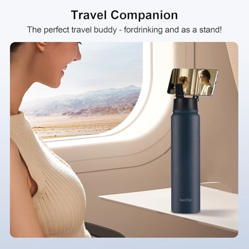 Insulated Water Bottle with Magnetic Phone Holder Compatible with MagSafe and iPhone,Double-Sided Magnet,Hot 12H Cold 24H,Stainless Steel Water Bottle Phone Mount for Sports Travel,24oz (Pink) - color: Pink