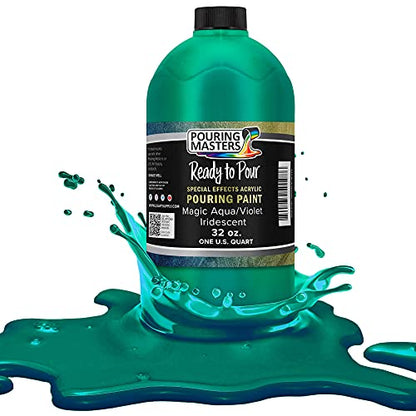 Pouring Masters Magic Aqua/Violet Iridescent Special Effectsr Acrylic Pouring Paint - Premium 32-Ounce Pre-Mixed Fluid Acrylic Paint - Fluid Art Supplies for Canvas, Wood, Paper, Tile & Rocks - color: Magic Aqua/Violet, size: 32 Fl Oz (Pack of 1)