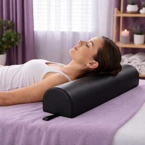 3/4 Round Massage Bolster Pillow 22 x 7 x 7 Inch, Professional Massage Table Bolster Cushion, Support Pillow for Spa, Physical Therapy, Chiropractic, Knee & Leg Support, Black