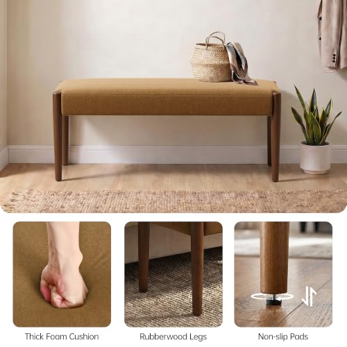 Usaint 42" End of Bed Bench with Wood Legs, Caramel Orange with Walnut Leg - color: Caramel Orange With Walnut Leg