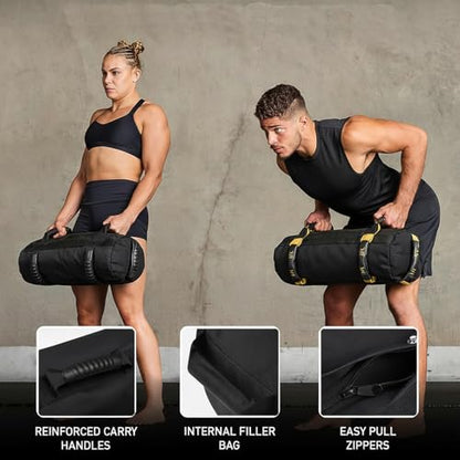 Taeku Fitness Sandbag with Handles, Adjustable Weight Training Bag | 1000D Oxford Fabric, Six Handles, Three Filler Bags, Adjustable Weight, Waterproof, Home Gym & MMA - color: Yellow