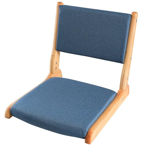 Japanese Floor Chair with Back Support, Foldable Meditation Chair, Legless Tatami Chair with Cushion, Floor Seat for Living Room, Bedroom, Bay Window (1, Blue) - color: Blue