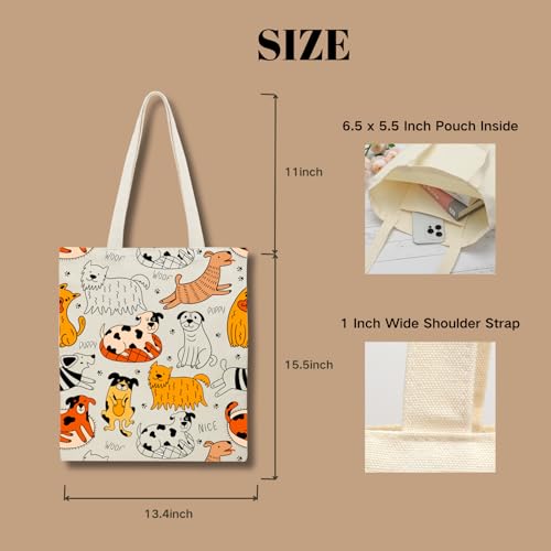 Aesthetic Canvas Tote Bag for Women with Inner Pocket - color: Dog-2