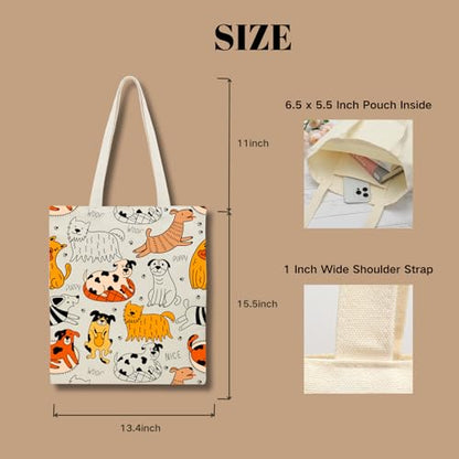 Aesthetic Canvas Tote Bag for Women with Inner Pocket - color: Dog-2