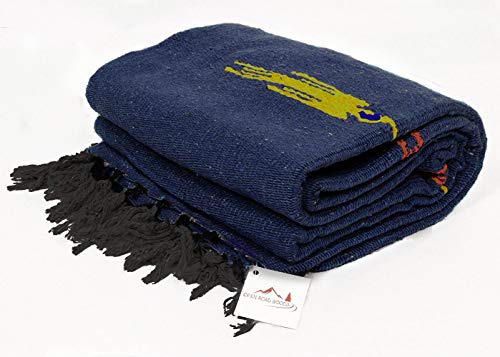 Open Road Goods Mexican Thunderbird Yoga Blanket, Handwoven Throw for Yoga, Meditation, and Home Décor – Versatile Blanket for Beach, Picnic, Camping, or Outdoor Use - color: Slate Blue