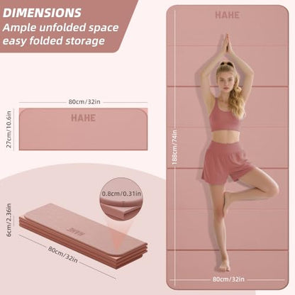 HAHE Foldable Yoga Mat 74"Lx32"Wx1/3"Thick, Folding Exercise Mats - color: Bright Pink