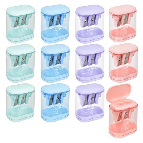 Manual Pencil Sharpener, 12 Pack, Dual Holes for School Office | Snap-on Lid, Compatible with Standard and Jumbo Pencils