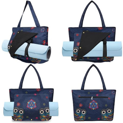 Yoga Mat Bag Yoga Bags and Carriers Fits All Your Stuff Yoga Tote Bag with Zipper Pocket Yoga Mat Carrier Pilates Bag Take in Out Mat Easily - color: Mandala Owl