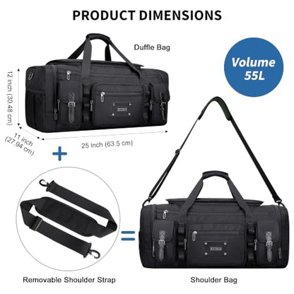 WITZMAN Duffle Bag for Men Large 55L Travel Duffel with Shoe Compartment | Water-resistant Nylon, Dry-wet Pocket, Fits 16" Laptop, Convertible for Gym, Weekender, Sports, Overnight, B717 Black - color: Black