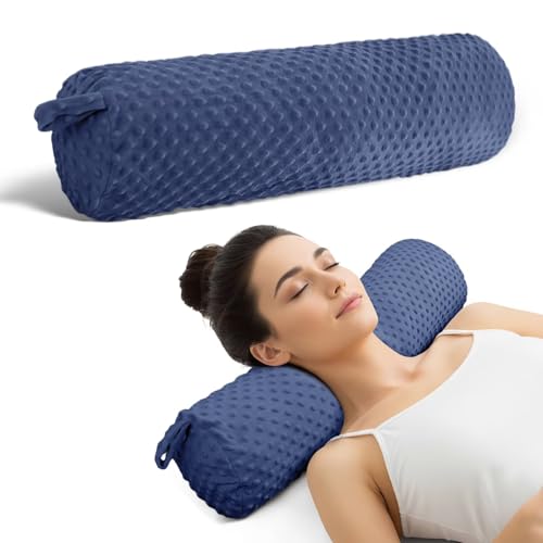 Roll Cervical Pillow for Neck Pain Relief 24IN Navy Blue Large Round Neck Pillows for Sleeping,Short Memory Foam Bolster Cushion for Legs and Back - color: Navy Blue