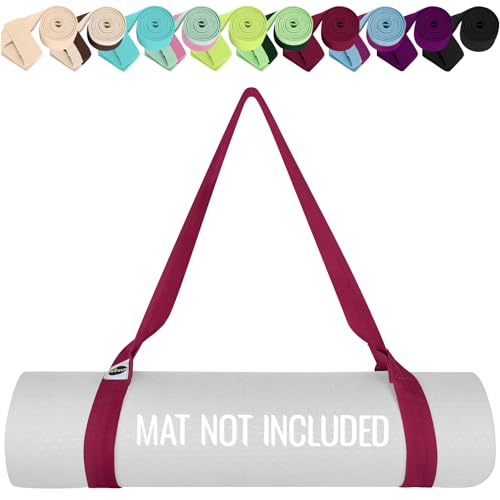 TECEUM Yoga Mat Strap – Extra Soft & Thick Cotton Carrier for All Mats - color: Deep Raspberry, size: 64 IN