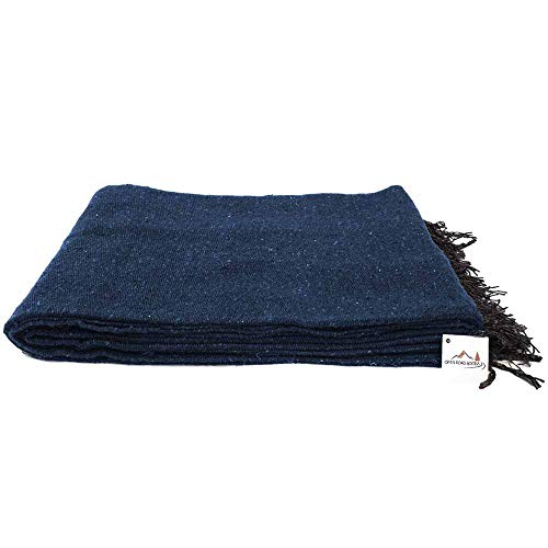 Open Road Goods Solid Color Mexican Yoga Blanket – Large Handwoven Throw for Yoga, Beach, Camping or Home – Soft and Durable Cotton Blend - color: Slate Blue Blanket