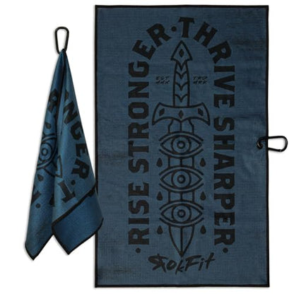 RokFit Gym & Golf Towel – Multi-Use, Quick-Dry, Durable Utility Towel with Bold Graphic and Carabiner Clip (Rise Stronger, Thrive Sharper) - color: Rise Stonger, Thrive Sharper