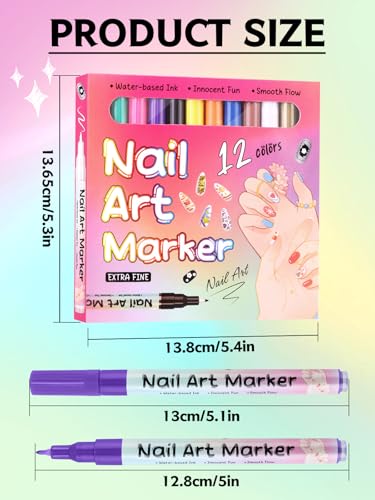 Kalolary 12 Color 0.5MM Nail Art Pens Set 3D Nail Art Pens | Nail Point Graffiti Dotting Pen Drawing Painting Liner Brush for DIY Nail Art Beauty Adorn Manicure Tools - color: S
