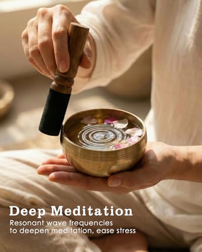 Hihealer Singing Bowl, Authentic Tibetan Sound Bowl for Yoga - color: Black