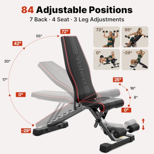 YOLEO Adjustable Weight Bench, ASTM-Certified 827LBS - size: L