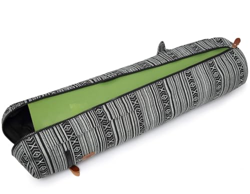 Yoga Mat Bag for Women & Men, Full-Zip Canvas Pilates Bag with Pockets | Lightweight Yoga Mat Carrier with Adjustable Shoulder Strap, Fits 1/4 & 1/3 Inch Thick Mats, for Studio Gym Travel Workout - color: Black and White