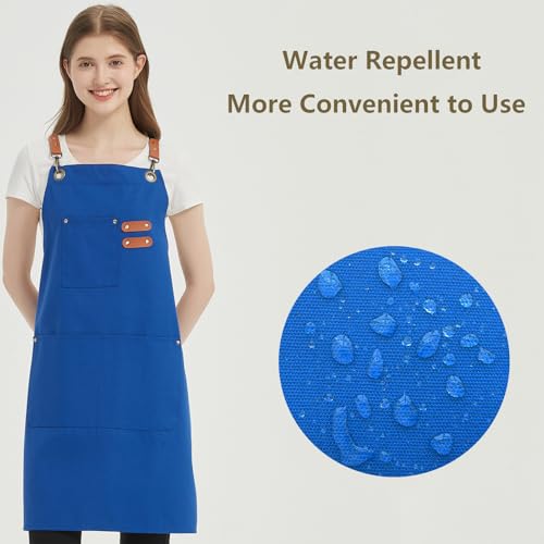 AFUN Chef Aprons for Women Men with Oversized Pockets, 12-Ounce Cotton Canvas Cross Back Water Repellent Apron (Royal Blue) - color: Royal Blue