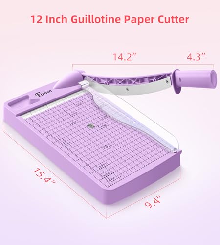 Firbon 12 Inch Guillotine Paper Cutter, Heavy Duty Paper Trimmer, Purple | 12-Sheet Capacity | Dual Scales | Paper, Cardstock & Photo Trimming | Scrapbooking Crafts | Office, Home & Studio Use - color: Purple