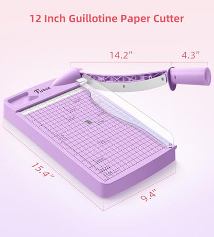 Firbon 12 Inch Guillotine Paper Cutter, Heavy Duty Paper Trimmer, Purple | 12-Sheet Capacity | Dual Scales | Paper, Cardstock & Photo Trimming | Scrapbooking Crafts | Office, Home & Studio Use - color: Purple