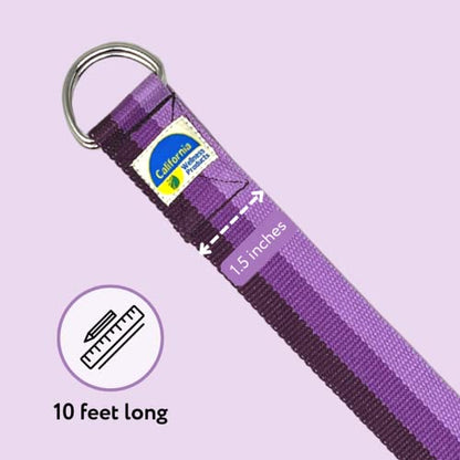 California Yoga Strap | Yoga Belt with Safe Adjustable D-Ring Buckle for Pilates | Stretching Strap | Exercise Bands | Physical Therapy | Improves Sitting Posture - color: Purple-10ft