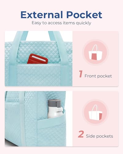 BAGSMART Crush Tote Bag for Women, 20L Puffer Work Tote with Zipper, Travel Essentials Quilted Nurse Hospital Bag - color: Baby Blue