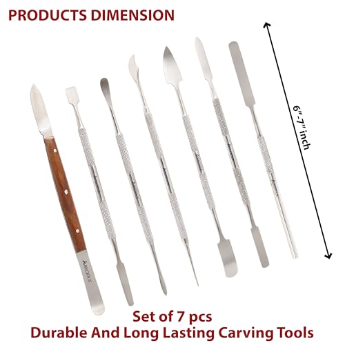 ABECIOUS Wax Carving Tools Set (7Pcs), Metal Clay Sculpting Tools, Stainless Steel Double Ended Premium Dab Tool for Carving, Modeling, Sculpting and Shaping