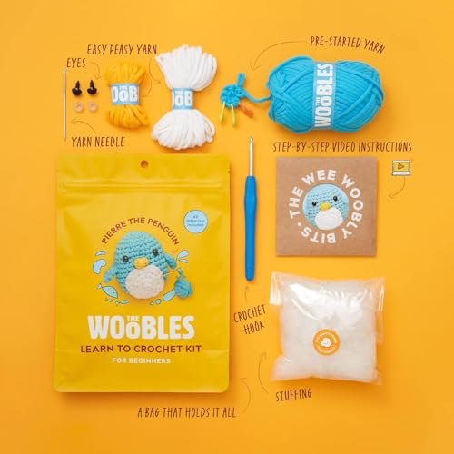 The Woobles Crochet Kit for Beginners - Pierre The Penguin | As seen on Shark Tank, Kit includes: Easy Peasy Yarn, pre-started piece, hook, safety eyes, stuffing, video tutorials, gift - color: Pierre The Penguin