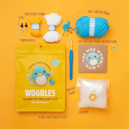 The Woobles Crochet Kit for Beginners - Pierre The Penguin | As seen on Shark Tank, Kit includes: Easy Peasy Yarn, pre-started piece, hook, safety eyes, stuffing, video tutorials, gift - color: Pierre The Penguin