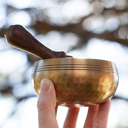 Tibetan Singing Bowl Set - Easy To Play for Beginners - Authentic Handcrafted Mindfulness Meditation Holistic Sound 7 Chakra Healing Gift by Himalayan Bazaar (3.5") - color: Gold - 3.5 Inch
