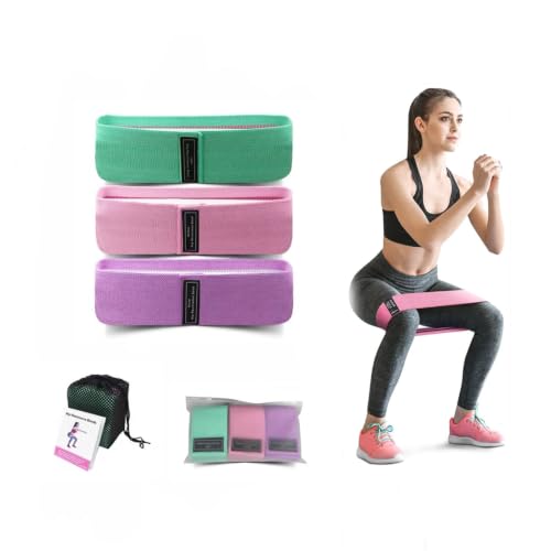 3 Level 18–70 LBS Fabric Resistance Bands, Workout Exercise Bands for Women | Thick Non-Slip Cloth Booty Bands for Legs Glutes Hips, Yoga Pilates Home Gym Training Physical Therapy Rehab