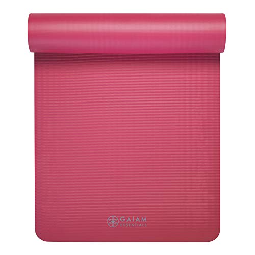Gaiam Thick Yoga Mat, Exercise & Fitness Mat with Easy-Cinch Carrying Strap - color: Pink, size: 2/5" (10MM)