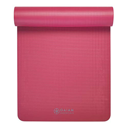 Gaiam Thick Yoga Mat, Exercise & Fitness Mat with Easy-Cinch Carrying Strap - color: Pink, size: 2/5" (10MM)