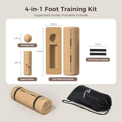 Sportneer Cork Balance Board, Foot and Ankle Strengthener Kit | 4-in-1 Foot Massage & Balance Trainer Set for Foot Pain Relief, Physical Therapy, Arch Training, Improve Balance & Stability