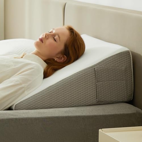 Bedluxe Wedge Pillow, 10 inch Bed Wedge Pillow for Headboard, Pillow Wedge for Acid Reflux Relief, Sleeping, Back Pain Relief, Snoring, Triangle Pillow Wedge, White/Grey - color: White Grey, size: 24*24*10 Inch