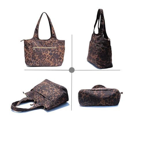 ESVAN Yoga Tote Bag Mat bag Women Shoulder Bags Carryall Tote for Travel Office Workout Gym Nurse Beach - color: Canvas Brown Leopard Print