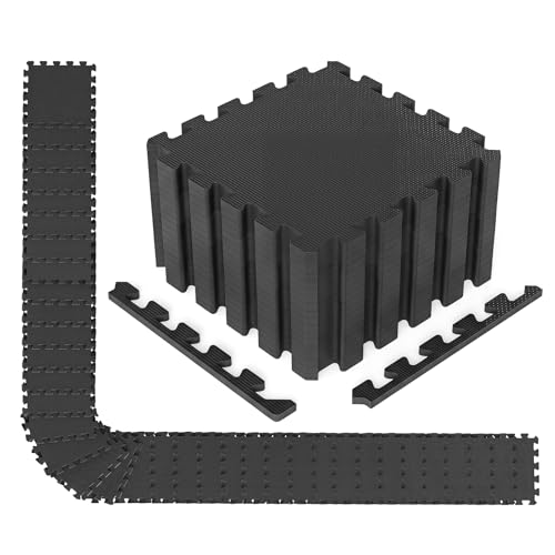 Giantex 54 PCS Interlocking Exercise Mat, 54 Sq.Ft EVA Foam Floor Tiles with Borders, 0.4" Thick Non-Slip Puzzle Workout Mats, Protective Gym Flooring for Home Gym, Garage, Basement, Black - color: Black, size: 54 Sq.Ft (54 Tiles)