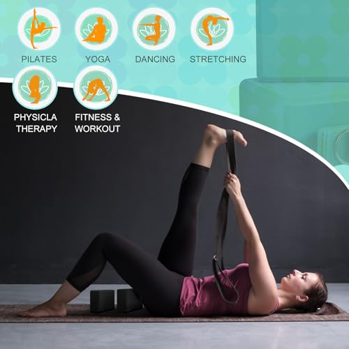 Meooeck 18 Pcs Yoga Blocks and Strap Set Include 12 EVA Foam Yoga Blocks Bulk 9"x6"x3" with 6 Adjustable 8 ft Straps D Ring Non Slip Props for Stretching Pilates Workout Studio Home Gym - color: black