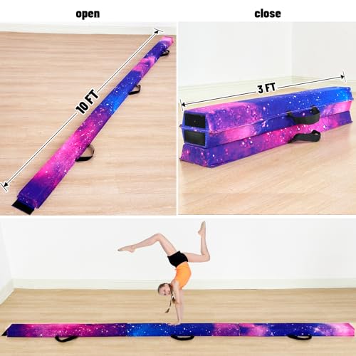 Marfula 6 FT / 8 FT / 9 FT Folding Gymnastics Beam Foam Balance Floor Beam - color: Magic Star, size: 10 Ft