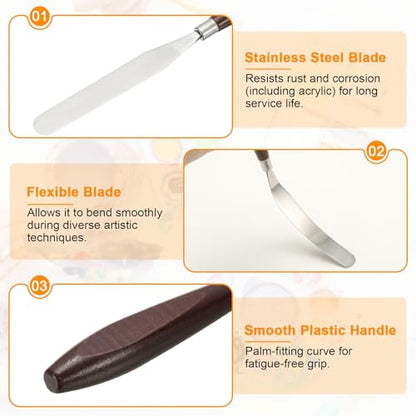 HARFINGTON Palette Knife Painting Tool 4.33x0.67 Stainless Steel Red/Silver | Art Spatula, Pallet Knives Scrapers Tools, with Beech Wood Handle, for Acrylic Oil Canvas Mixing Spreading