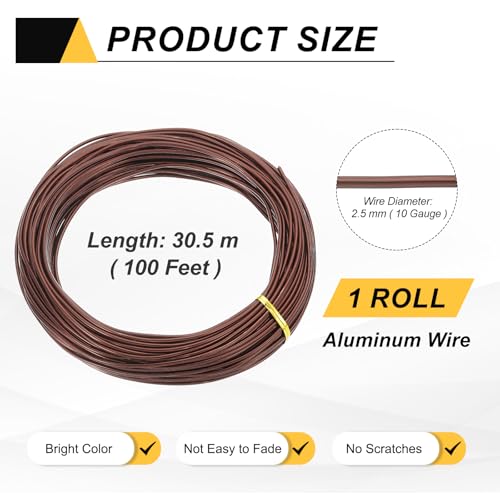 MECCANIXITY 10 Gauge 2.5mm Aluminum Wire, 100 Feet Bendable Metal Craft Armature Wire for Jewelry Making DIY Beading Floral Wreath Wrapping Sculpting, Copper Tone - color: Copper Tone, size: 10 Gauge x 100Ft