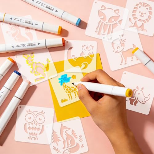 72 Pcs Animals Stencils for Painting Set, Reusable Tiger Dino Lion Deer Cute Painting Templates - Stencil Crafts Drawing Templates for DIY Scrapbook, Home Wall Murals, Canvas Wood Signs - style: Animals