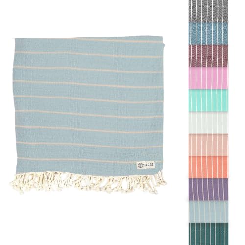 Sand Cloud Turkish Beach Towel - Sand Resistant & Quick Dry Towel | 100% Certified Organic Turkish Towel - Bath Towel or Beach Blanket for Picnic - As Seen on Shark Tank - Gocek (Sky Blue) - color: Sky Blue, size: 37x69
