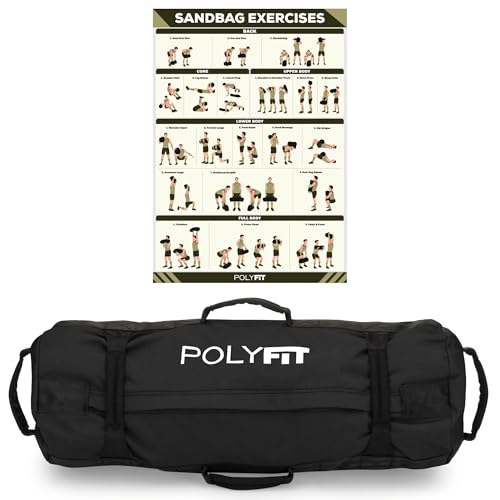 Polyfit Classic Sandbag - Workout Sandbag with 8 Gripping Handles | For working out and weight training, 3 sizes with adjustable filler bags, 8 foam handles, sand not included - color: BLACK, size: Large (50-125lbs)