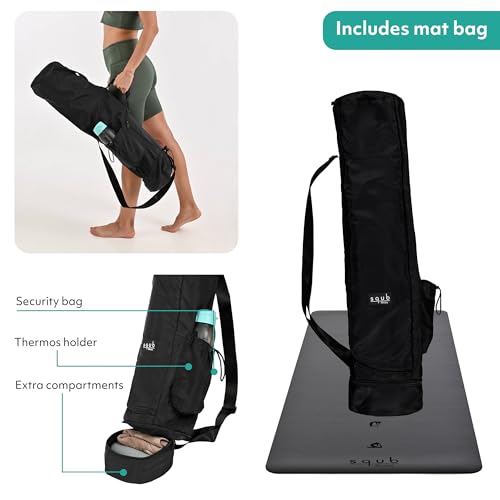 Yoga Mat Thick 5mm – Non Slip Exercise Mat Workout Surface, PU Natural Rubber Grip, Extra Large 183x68 cm Wide Design, Pilates Fitness Training, Includes Strap & Carry Bag - color: BLACK