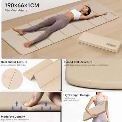 Yoga Mat Thick 10mm, Foldable Yoga Mat 75 x 26 x 0.4 Inches - color: Milk coffee
