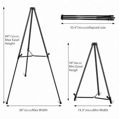 64" Aluminum Telescoping Display Easel, Adjustable Easel Stand, 1pc | Adjustable Height, Portable Floor&Tabletop Easel for Signs, Artwork, Posters, Whiteboard and Painting Display, Black