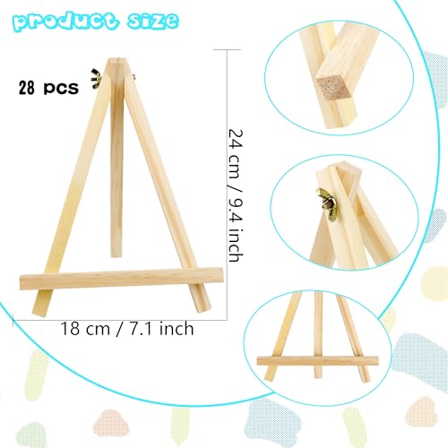28 Pack 9 Inch Wooden Easel Stand Tabletop Wood Easels for Painting Portable Canvas Holder Art Craft Painting Easel Stand for Kids Students