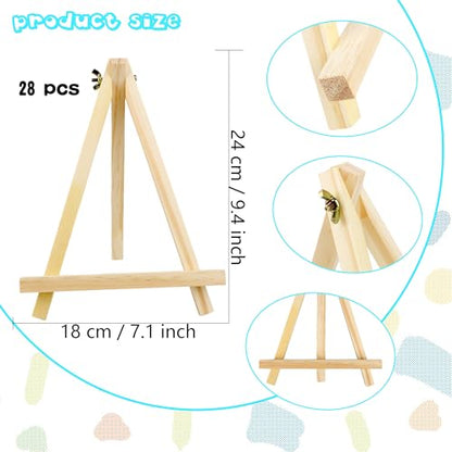 28 Pack 9 Inch Wooden Easel Stand Tabletop Wood Easels for Painting Portable Canvas Holder Art Craft Painting Easel Stand for Kids Students